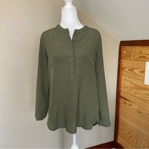 Old Navy Olive Green Half Button Top Blouse Small